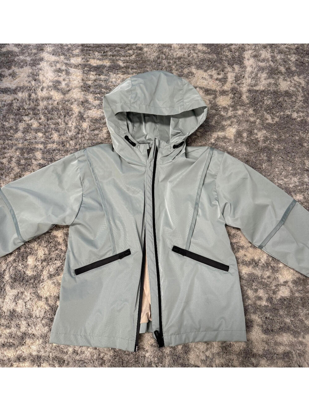 Zara Kids Hooded Rain Jacket Size 3-4 (104) Gray Lightweight Waterproof Zip Coat
